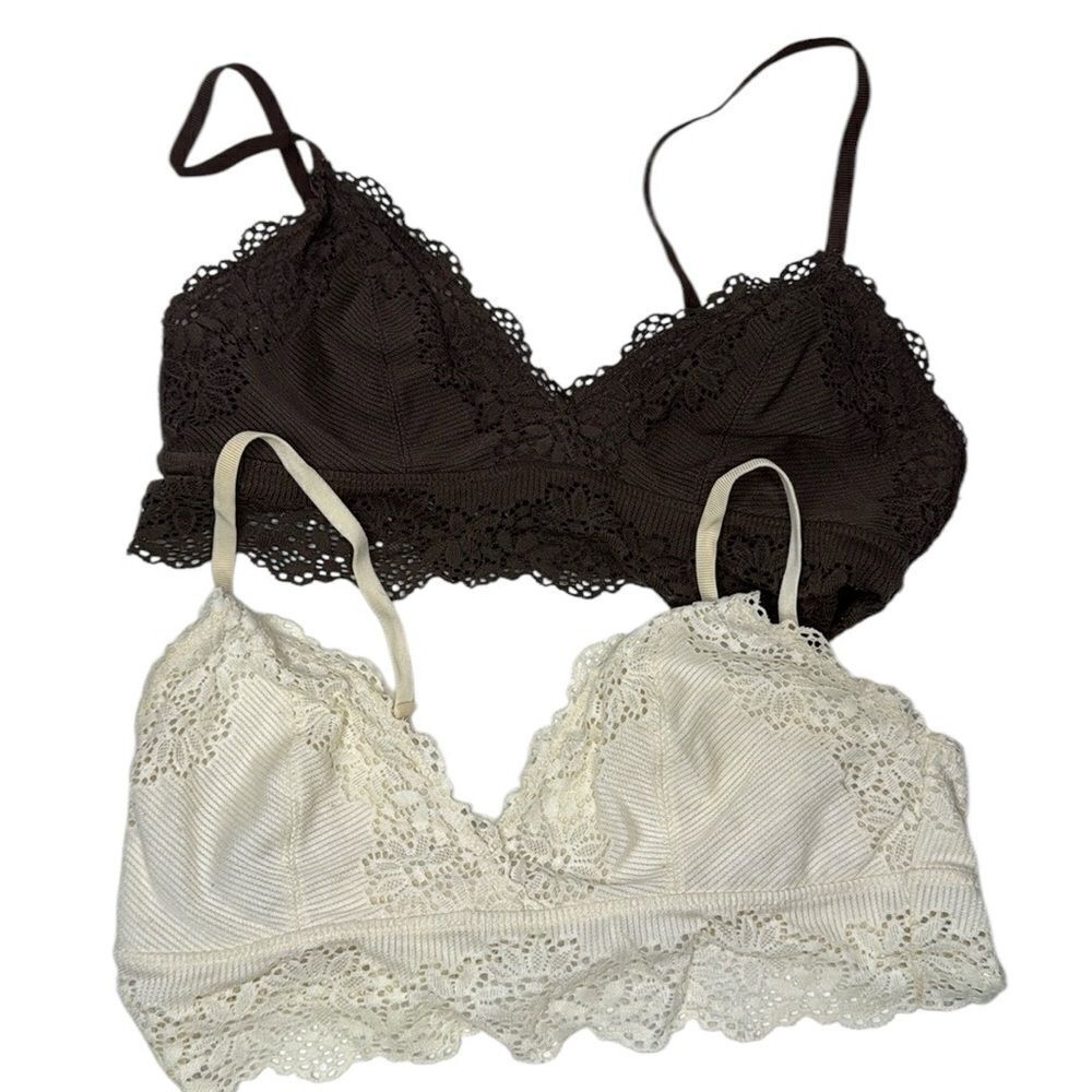 Aerie Lace Brown/Cream Set Of 2 Bralettes. Size Medium..